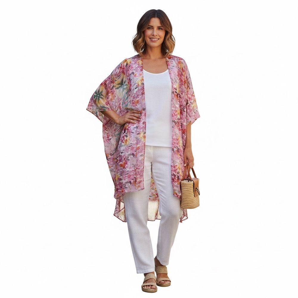Steve Madden Pink Floral Sheer Kimono Coverup